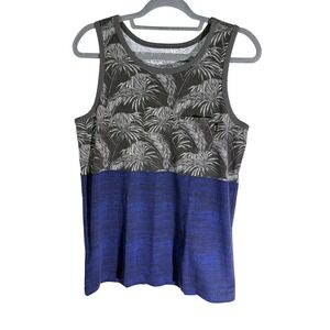 Ripzone Mens Tank Top Small Blue Gray Palm Tree Tropical Pocket‎ Colorblock S